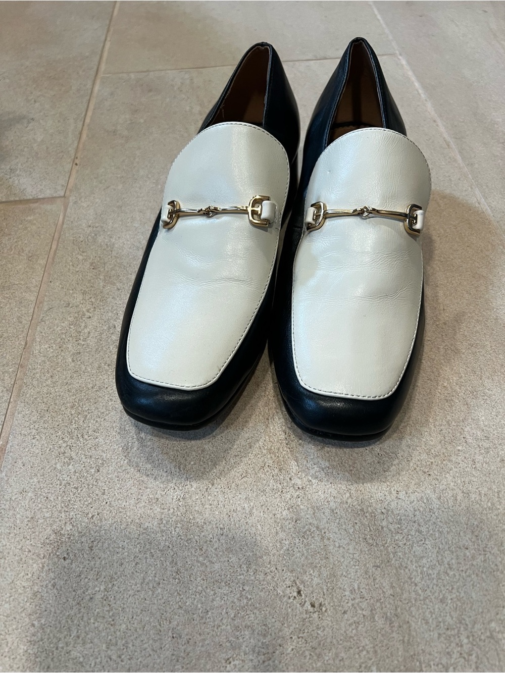 Sam Edelman Two-Tone Black and White Leather Bit Loafers
